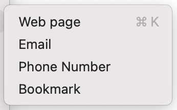 To include a hyperlink to a Pages file on your Mac, select the hyperlink type you wish to add, including webpage, email, and phone number.