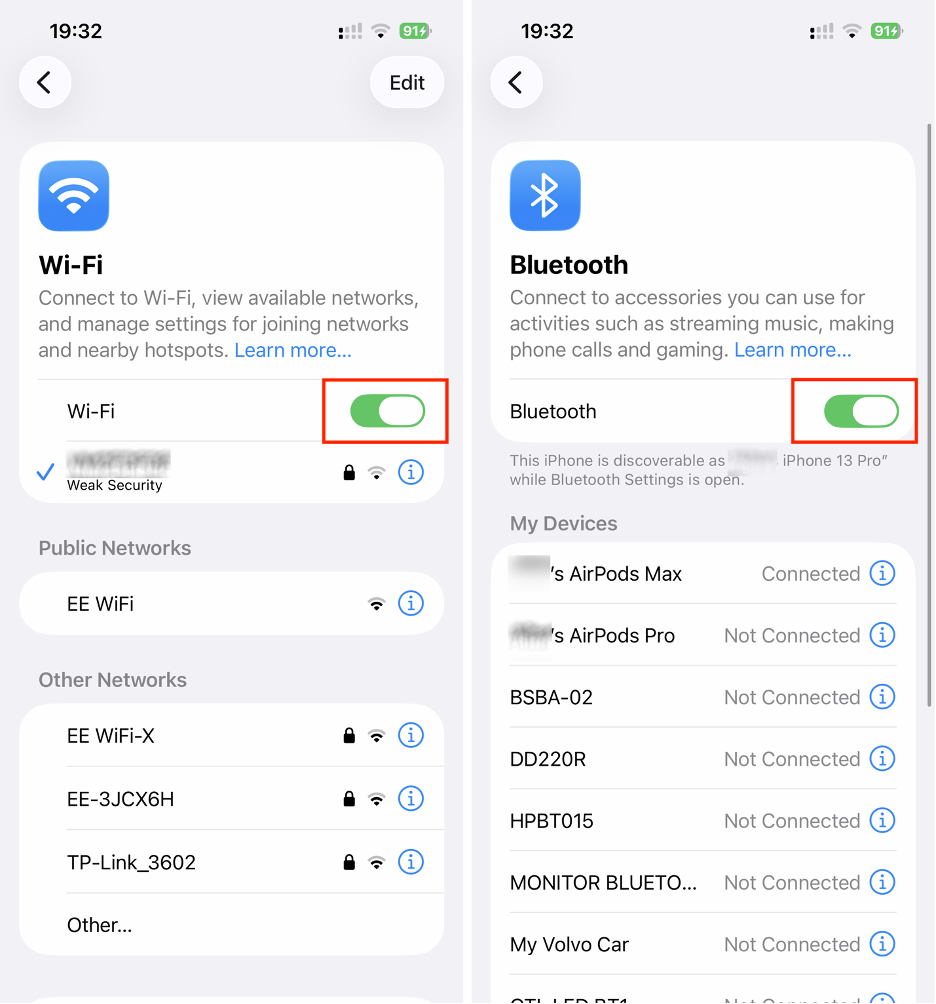 To use your iPhone on your Mac using iPhone Mirroring, go to your iPhone’s Settings app and turn on the Wi-Fi and Bluetooth toggles.