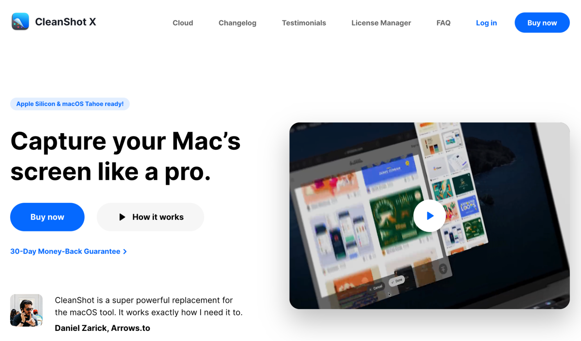 Download and install a specialized utility like CleanShot X and use its menu bar icon to access advanced screen capture and recording tools.