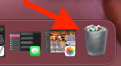 L’icona del Cestino nella Dock del Mac. Per controllare la dimensione del Cestino su Mac, clicca prima su questa icona per aprire la cartella Cestino.