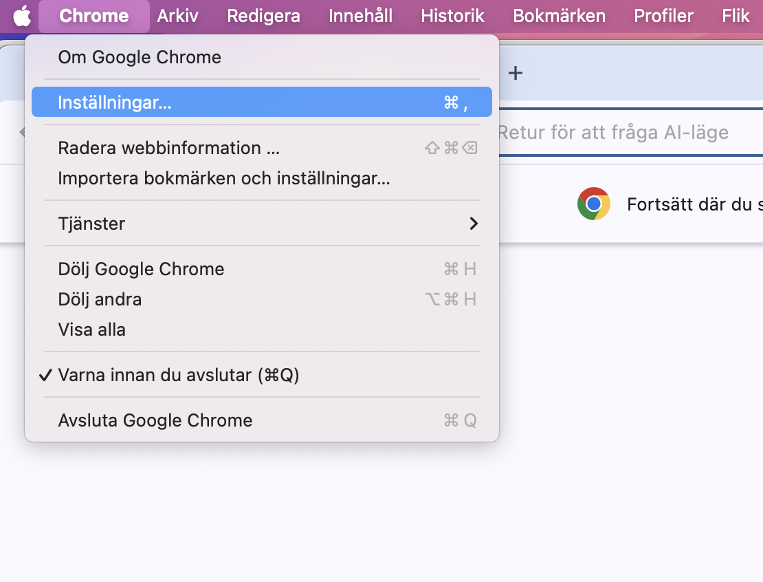 För att vara extra säker på att allt är som det ska, gå till Chromes inställningar, där du kan kontrollera exakt vart startknappen skickar dig.