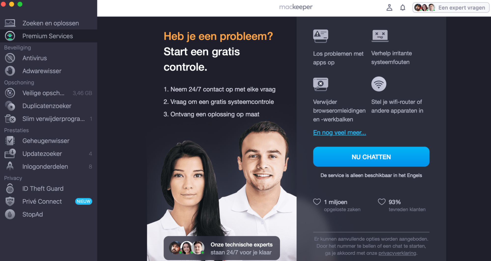 Als de kopieer- en plakfunctie van je Mac niet werkt, raden we aan de Premium Service van MacKeeper te proberen. Dankzij de inzet van ons team van experts word je stap voor stap begeleid bij het oplossen van het probleem. Klik gewoon op Nu chatten en beschrijf het probleem in MacKeeper.