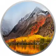 Het macOS 10.13 (High Sierra)-logo toont bergen in een cirkel. High Sierra was een van de eerste macOS-logo's van Apple die afweken van het X-icoon.