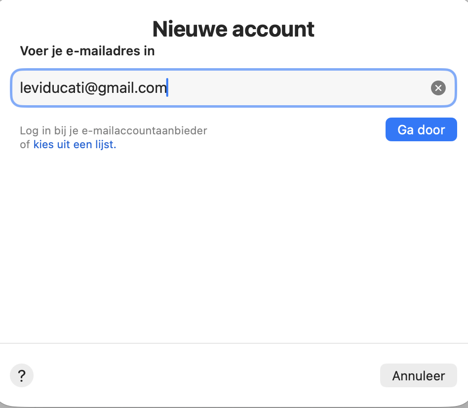 Vul nu in het venster Mail-account toevoegen de accountgegevens in (naam, e-mailadres en wachtwoord) en klik op Log in.