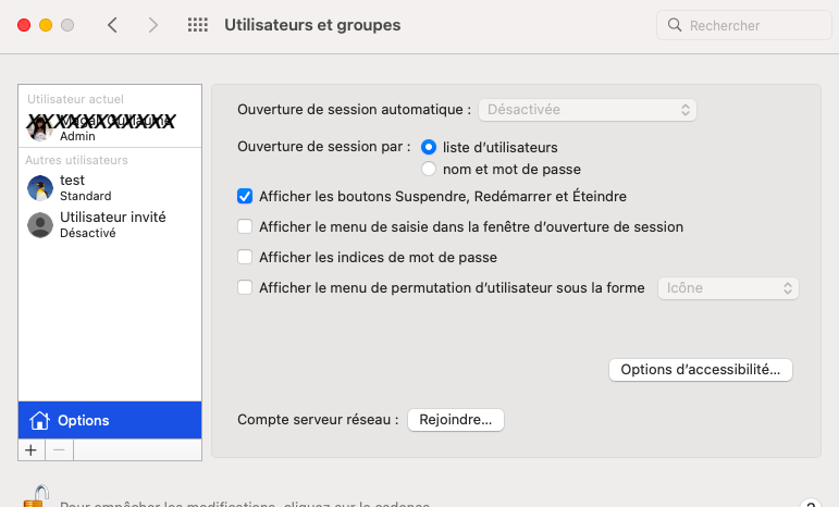 Sur les Mac équipés d'un logiciel plus ancien, ouvrez les Préférences Système et sélectionnez Utilisateurs et groupes > Options de connexion. Ensuite, modifiez vos paramètres selon vos besoins. Sur les Mac équipés d'un logiciel plus ancien, ouvrez les Préférences Système et sélectionnez Utilisateurs et groupes > Options de connexion. Ensuite, modifiez vos paramètres selon vos besoins.