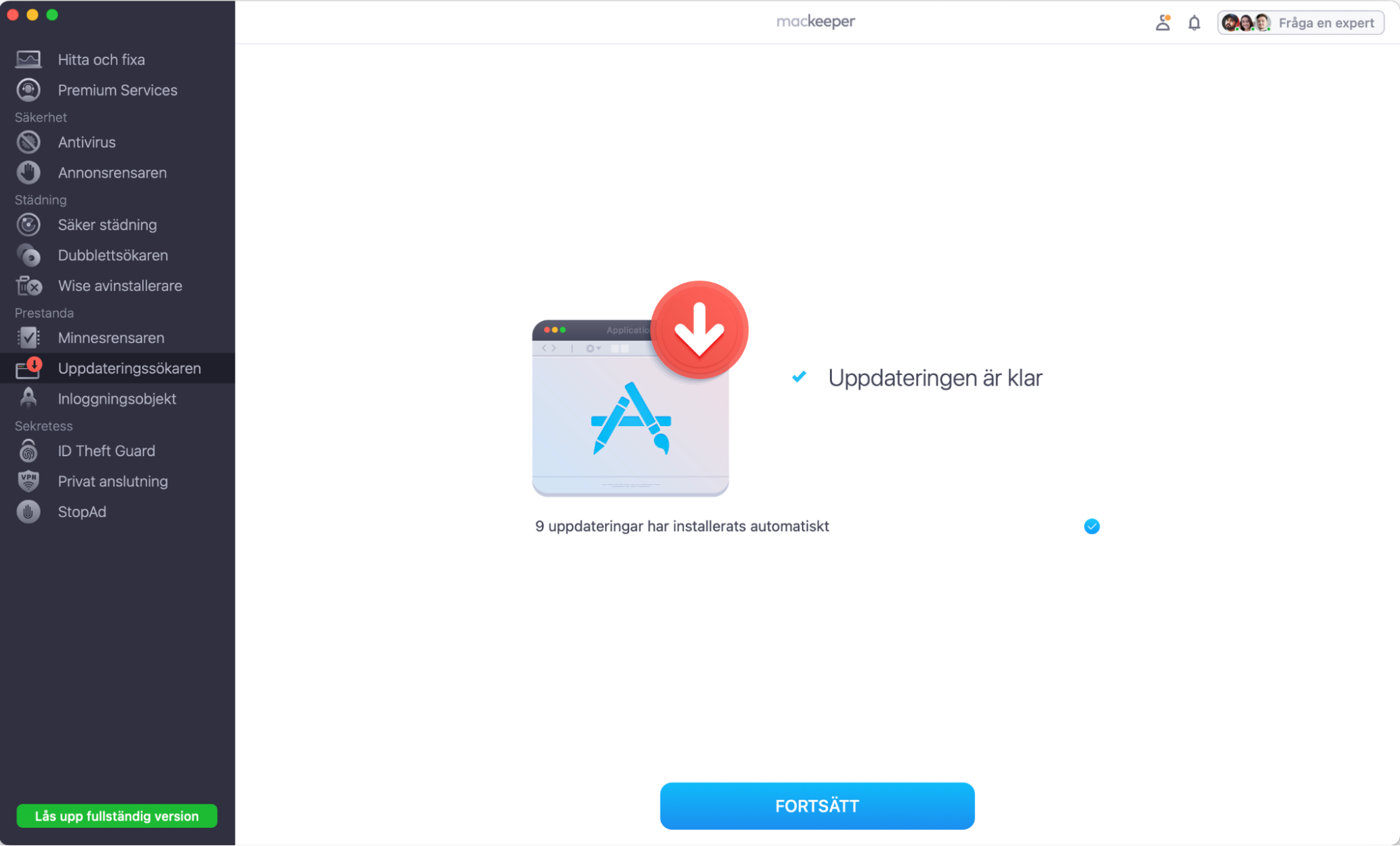 Uppdateringen är klar. Njut nu av din optimerade Mac.