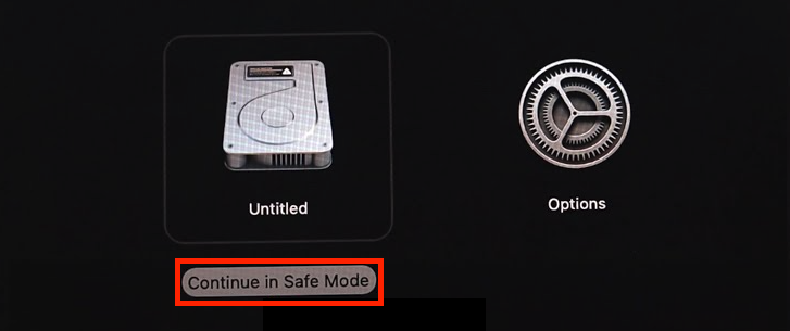 The Continue in Safe Mode option at startup on Mac. Select this to boot your Mac without third-party software when it is stuck in Recovery mode.