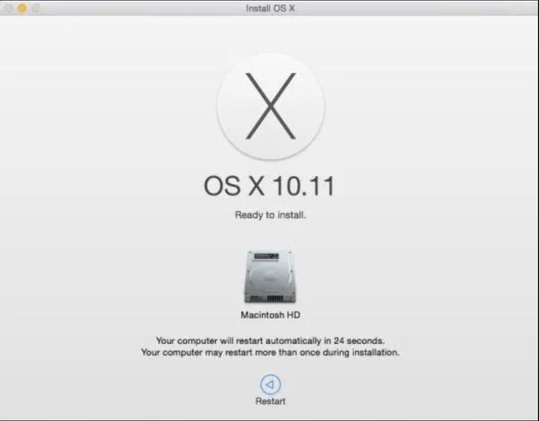 The Mac OS X installer on Mac. After you reset Mac El Capitan, use the OS X installer to install a fresh copy of macOS.