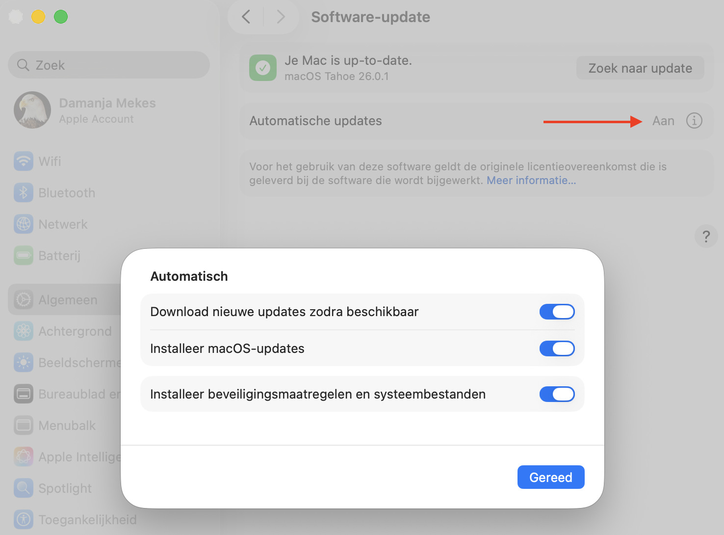 Zorg er nu voor dat automatische updates zijn ingeschakeld, als dat nog niet het geval is. Op die manier installeert macOS niet alleen automatisch updates, maar ook Safari en andere systeemupdates.
