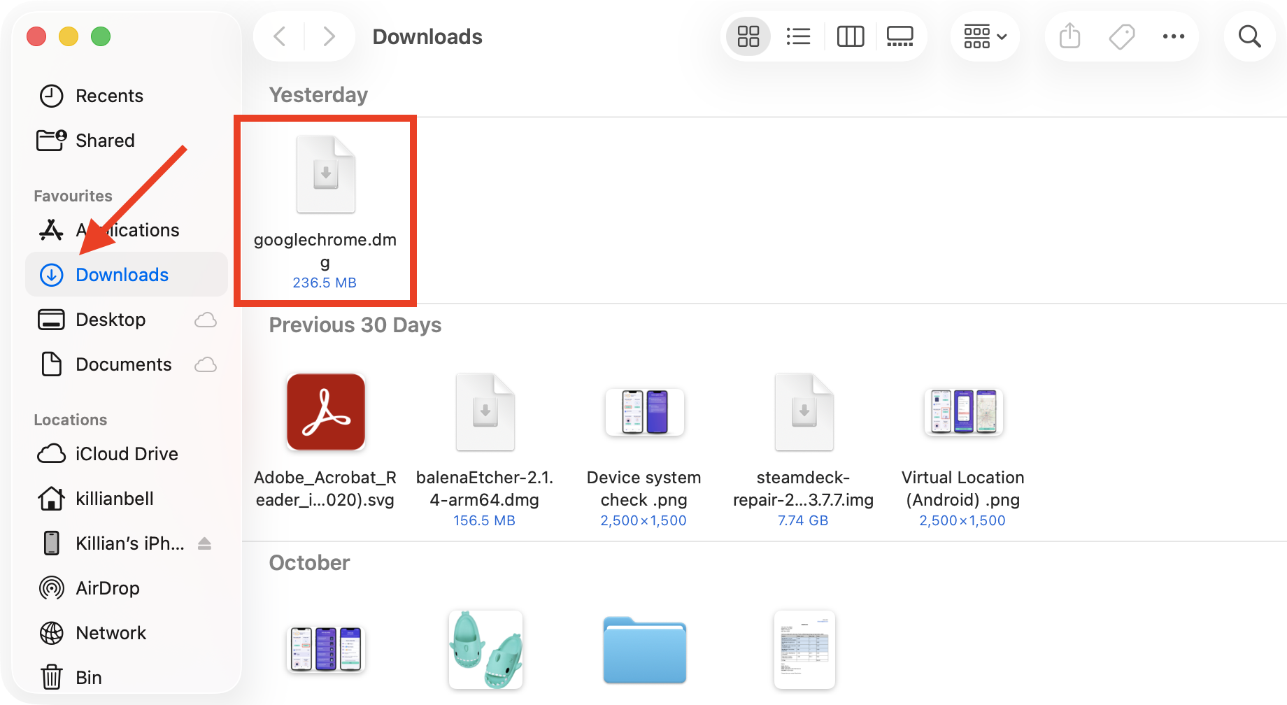 The Google Chrome installer inside the Downloads folder on Mac. Launch the installer and follow the steps when you want to know how to get Google Chrome on Mac.