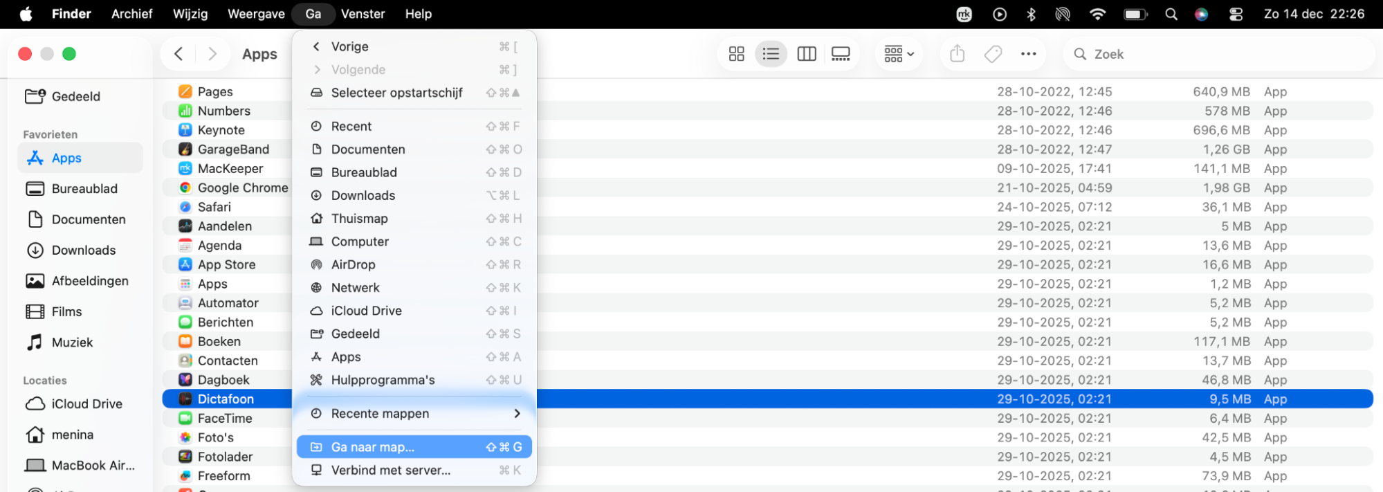 Begin met het zoeken naar caches op je Mac door Finder te openen. Klik vervolgens in de menubalk op Ga en kies Ga naar map om verder te gaan.