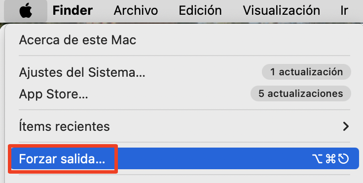 Como alternativa, para forzar el cierre de Google Chrome, ve al logotipo de Apple y selecciona Forzar cierre.