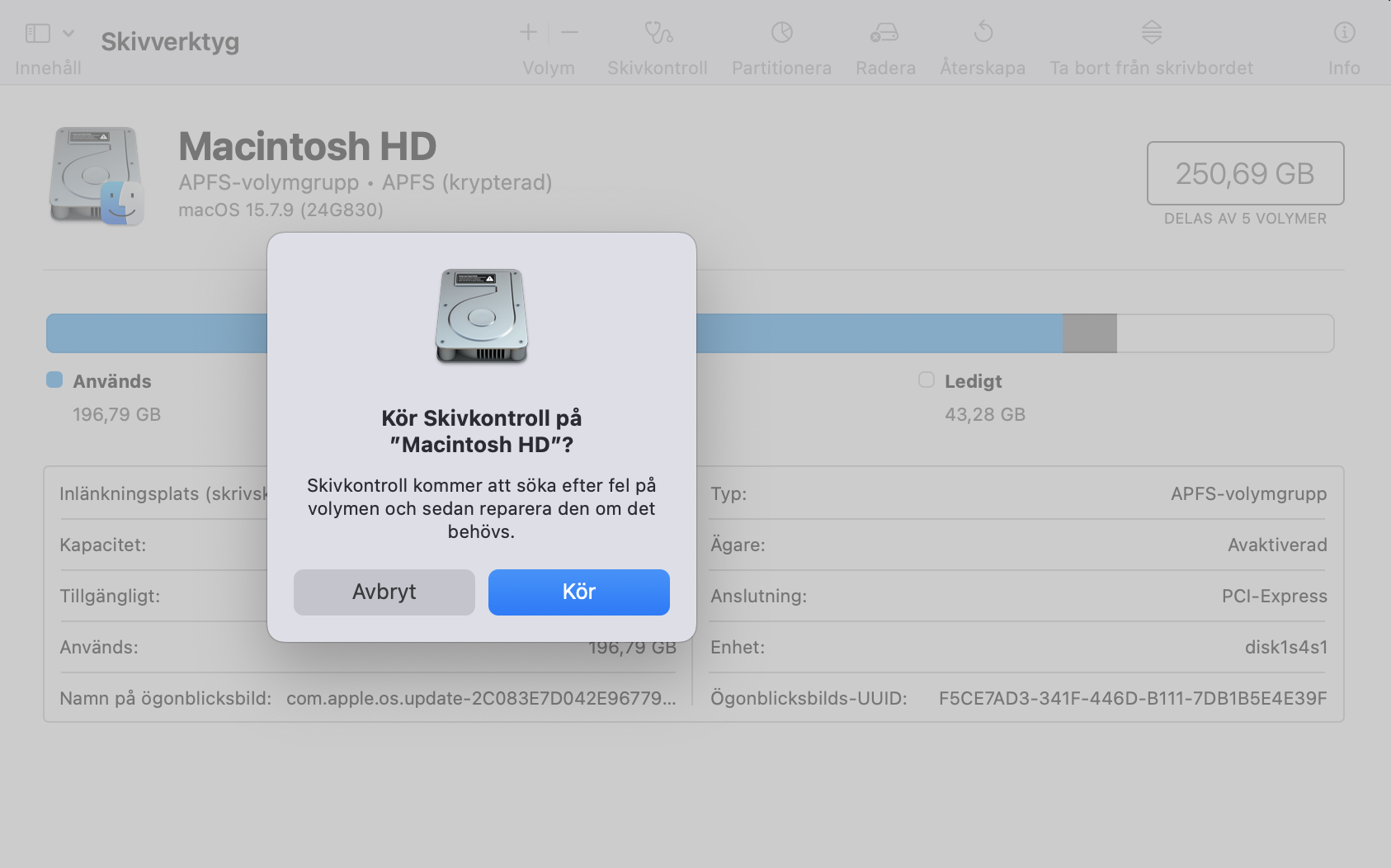 Sätt din Mac i återställningsläge och öppna sedan verktyget Skivverktyg. Klicka på 'Skivkontroll' och kontrollera sedan din disk efter eventuella problem.