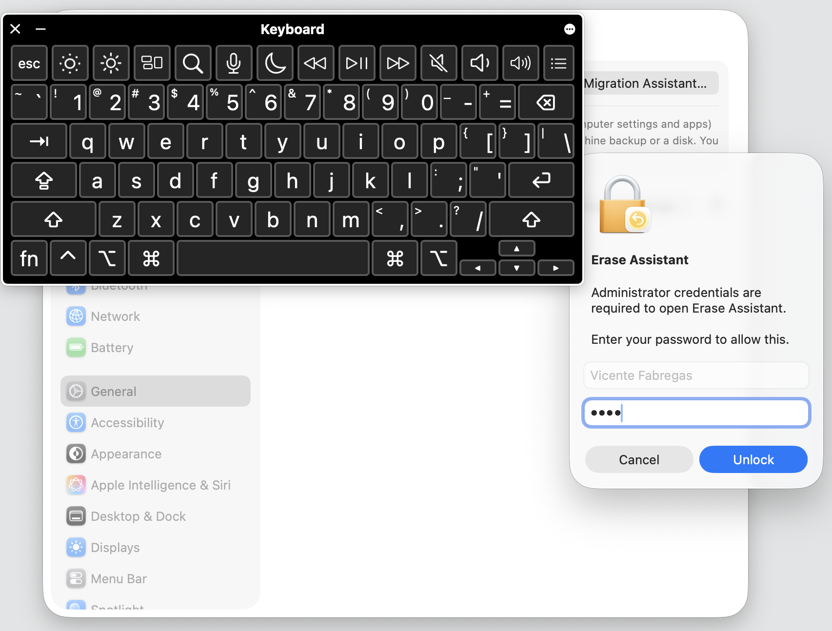 Erase Assistant on macOS Monterey requesting the administrator password to unlock and start a keyboard-free factory reset of the Mac.