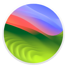 Het macOS 14 (Sonoma)-logo wordt weergegeven op een transparante achtergrond. Sonoma is de twintigste grote macOS-uitgave van Apple na Ventura.