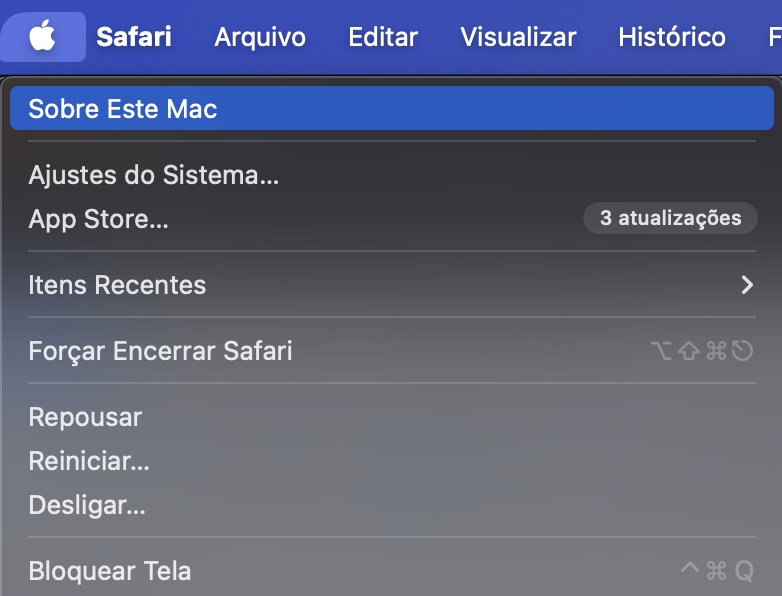 Navegue até o logo da Apple e selecione Sobre Este Mac para descobrir mais informações sobre o seu computador. Aqui, você pode saber quanto espaço de armazenamento possui após mais um passo.