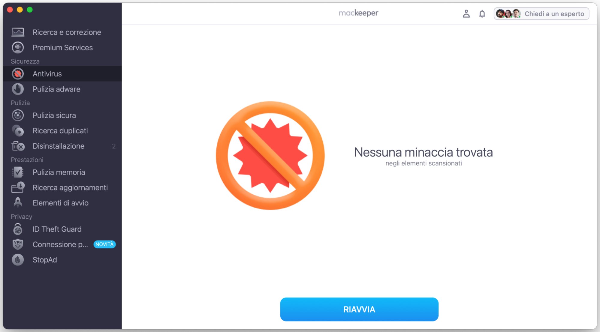 Usa l’antivirus integrato in MacKeeper per proteggere il tuo Mac da virus e malware.
