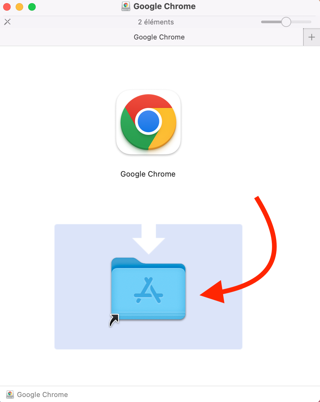 Faites glisser Google Chrome dans le dossier Applications.