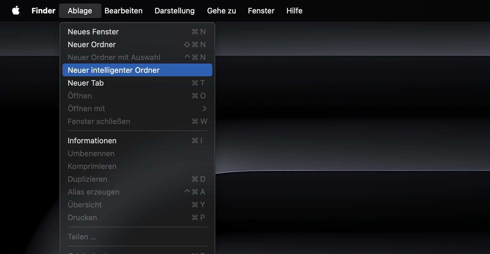 So starten Sie die Suche nach Duplikaten auf dem Mac. Die Finder-App und das Dropdown-Menü Ablage werden auf dem Mac geöffnet, damit Sie einen neuen Ordner erstellen können.