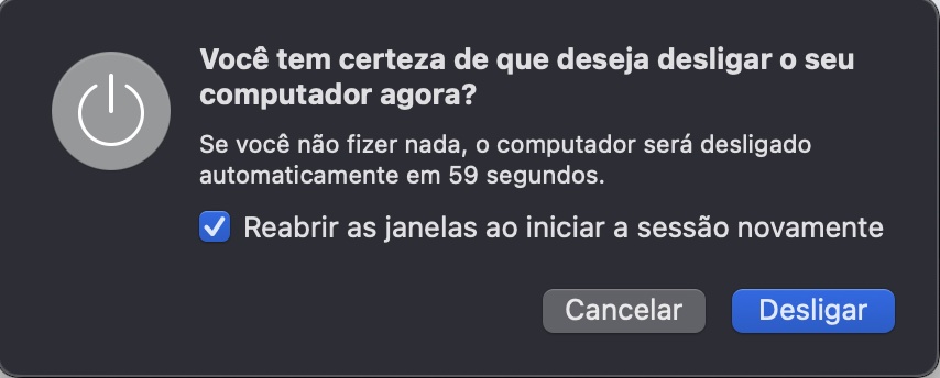Ao optar por desligar o Mac, uma janela pop-up aparecerá com o botão Desligar. Selecione-o para desligar o dispositivo e, consequentemente, liberar a RAM no Mac.