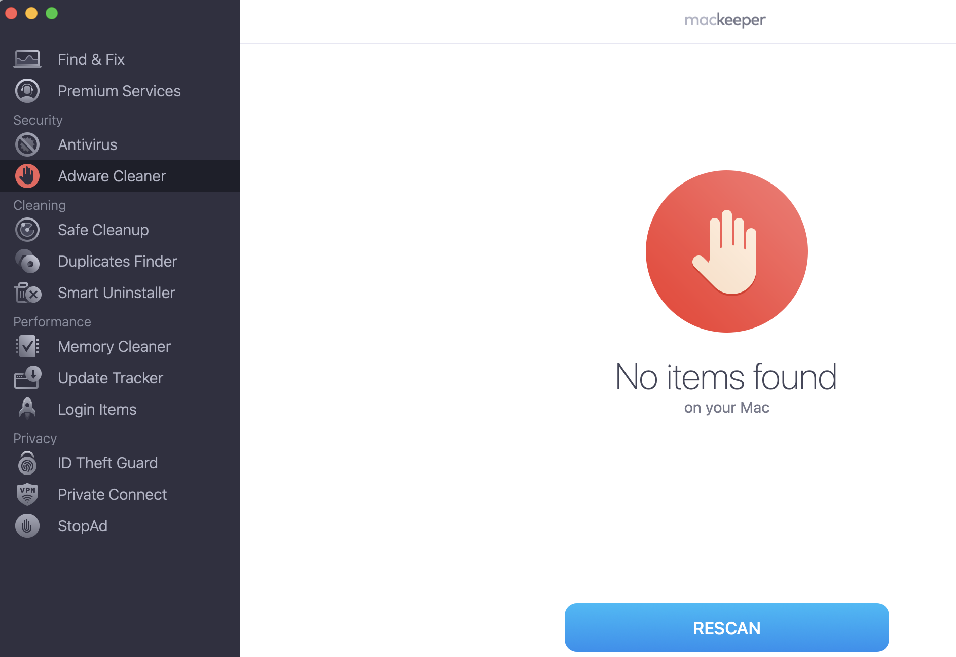 After the scan, MacKeeper removes the detected adware from your Mac.