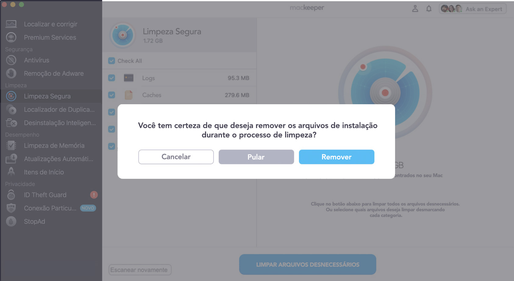 Para confirmar a remoção dos arquivos desnecessários do seu Mac, clique em 'Pular' ou ‘Remover'. Agora verifique se o Safari está mais rápido.