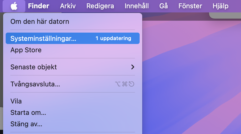 För att kontrollera om det finns oönskade profiler, gå till Apple-logotypen och klicka på Systeminställningar.