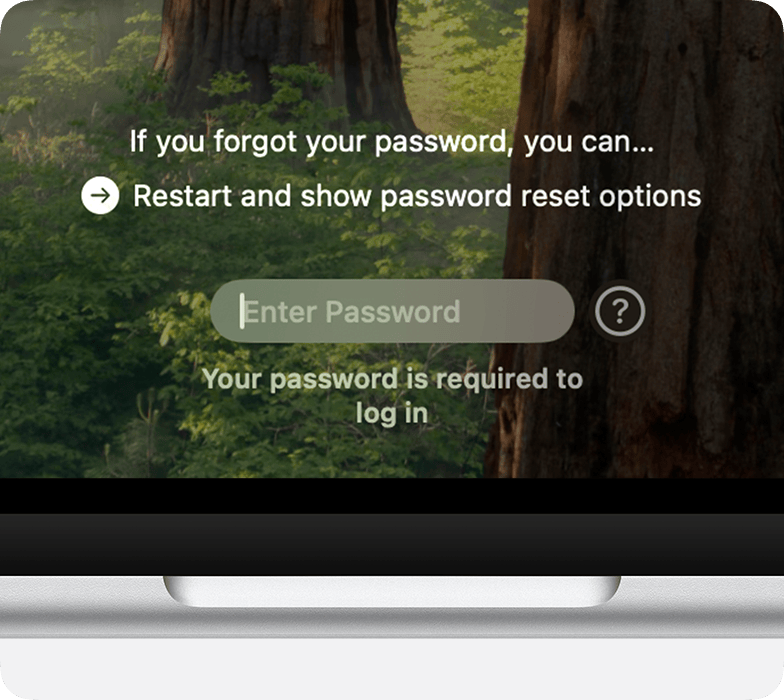 A Mac admin password prompt appears on the screen. Click on the question mark and choose the Apple ID option to reset admin password on Mac.