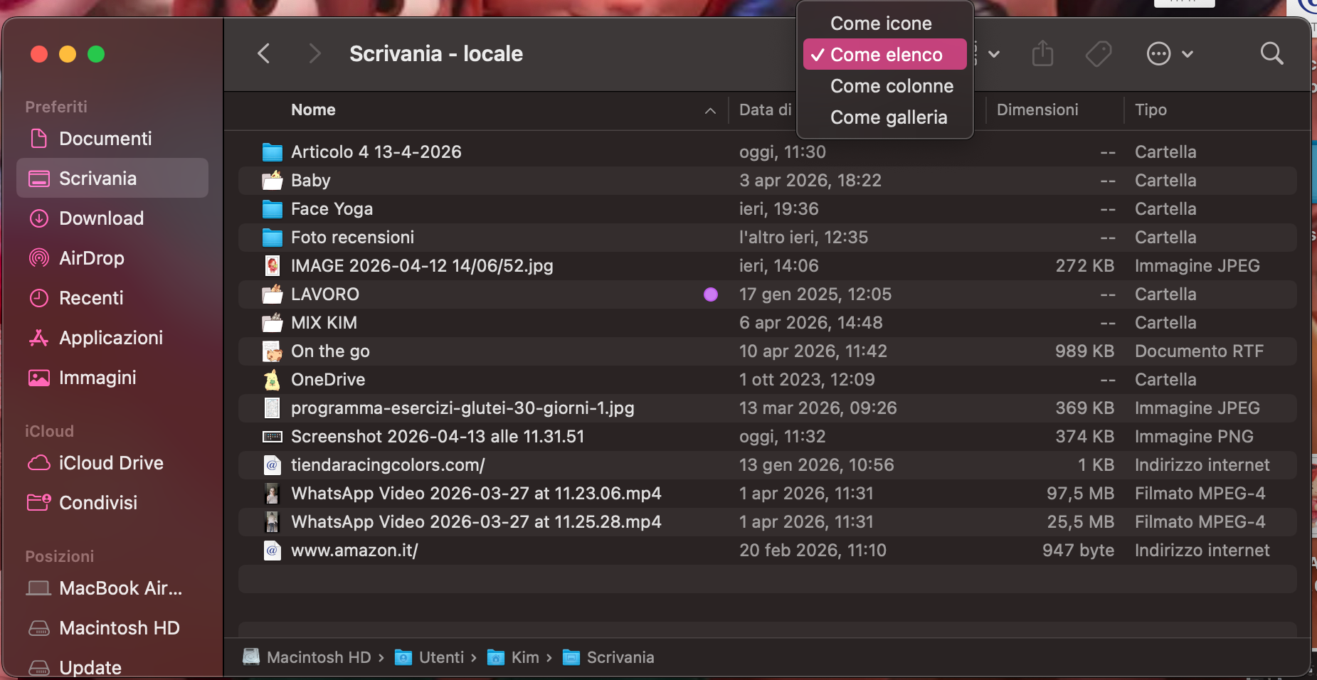 Per maggiore comodità, puoi anche visualizzare il contenuto della scrivania in formato elenco facendo clic sul pulsante della vista elenco.