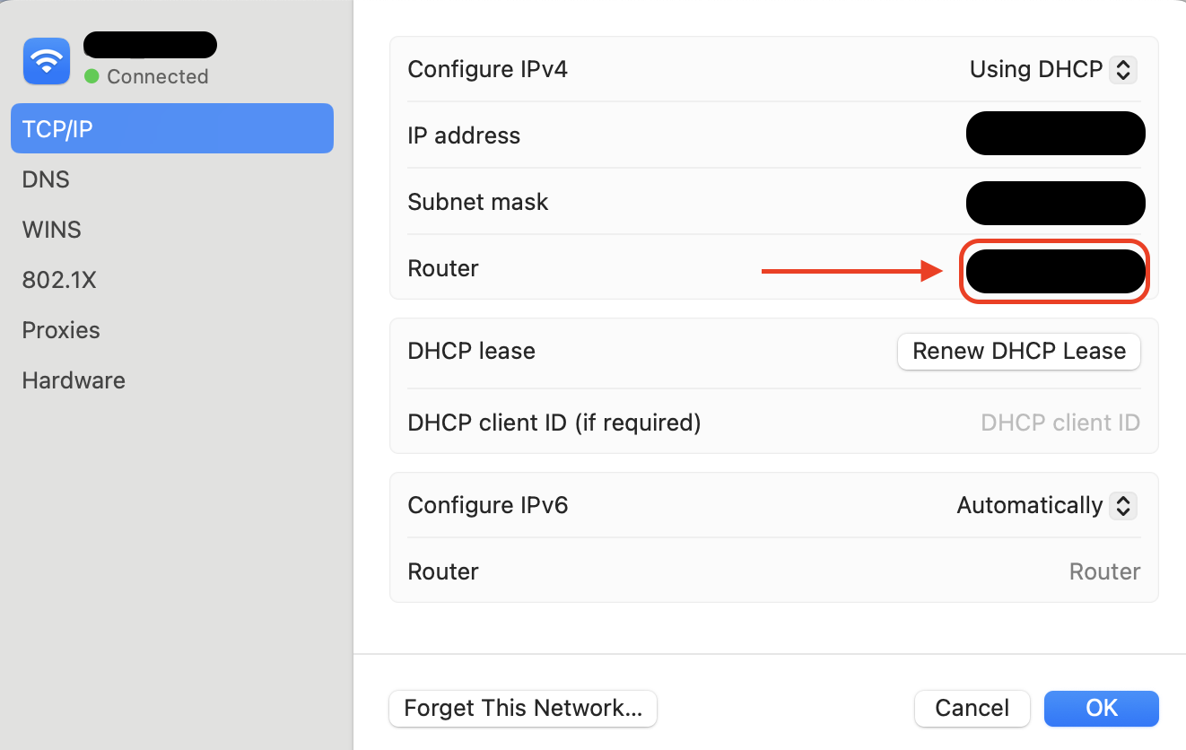 Open the TCP/IP tab in your Wi-Fi details, then copy the IP address shown next to Router to sign in to your router's settings page.