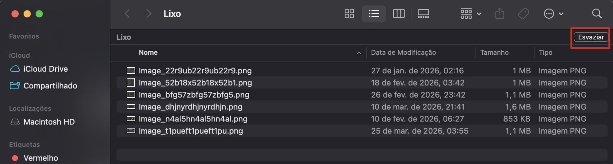 Para remover downloads manualmente no Mac, depois de mover os arquivos indesejados para o Lixo, selecione o ícone do Lixo no Dock. Em seguida, clique em Esvaziar no canto superior direito para excluir permanentemente esses arquivos.