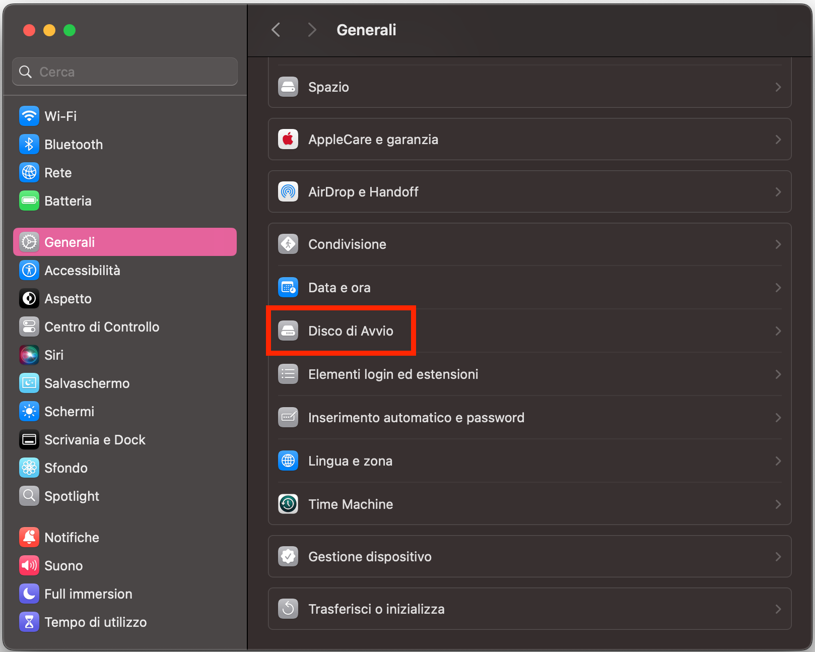 In Impostazioni di Sistema, vai a Generali, seleziona Disco di avvio, scegli l’SSD come unità di avvio e riavvia il Mac per applicare la modifica.