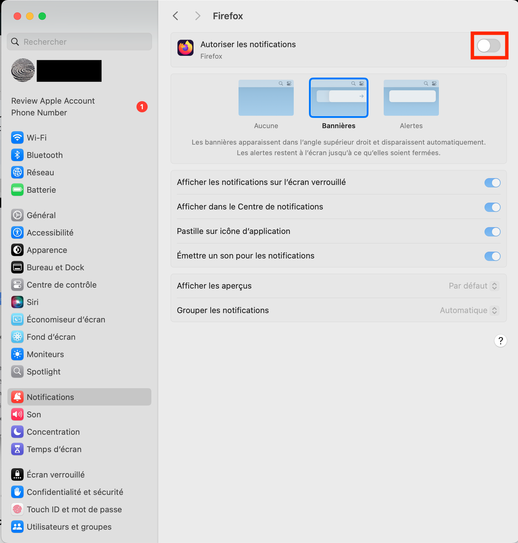 Menu notifications d’Apple, présentant les options disponibles pour Firefox. Comment désactiver les notifications McAfee sur Mac : FAQ à propos des fausses alertes McAfee sur Mac.