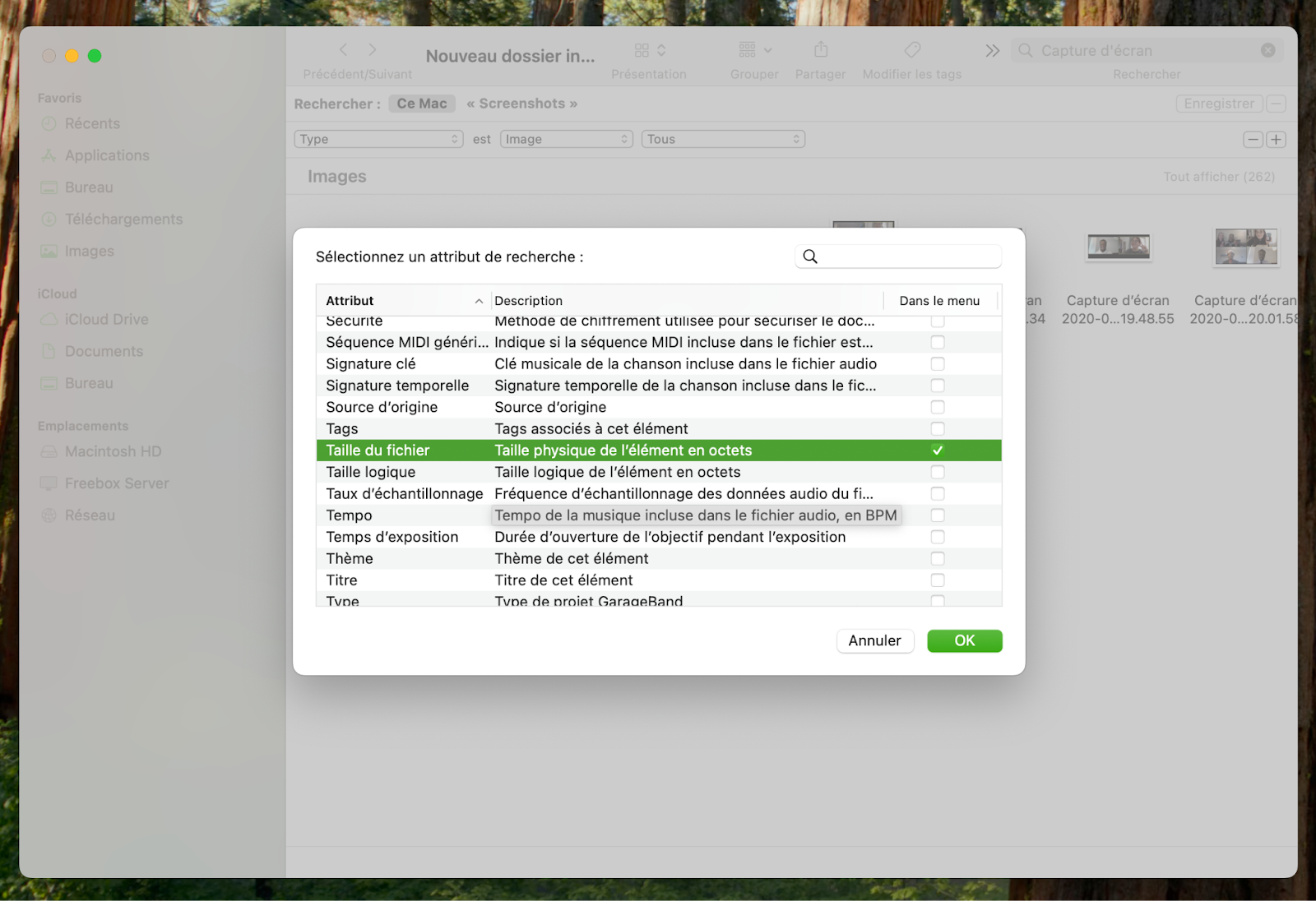 Maintenant, sélectionnez le critère de taille pour le dossier intelligent en cliquant sur Autre. Confirmez l'action en cliquant sur OK.