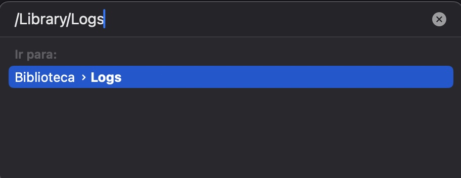 O Finder no Mac mostra a caixa de texto Ir para Pasta. Insira o local da pasta de logs para onde deseja ir e pressione Enter.