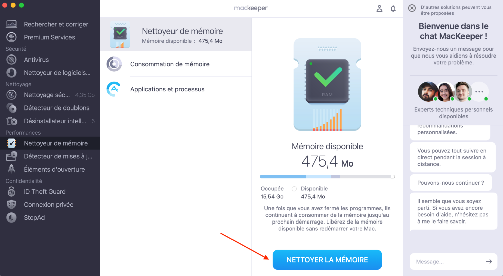 Ensuite, il vous suffit de cliquer sur Nettoyer la Mémoire pour libérer instantanément la RAM de votre Mac.