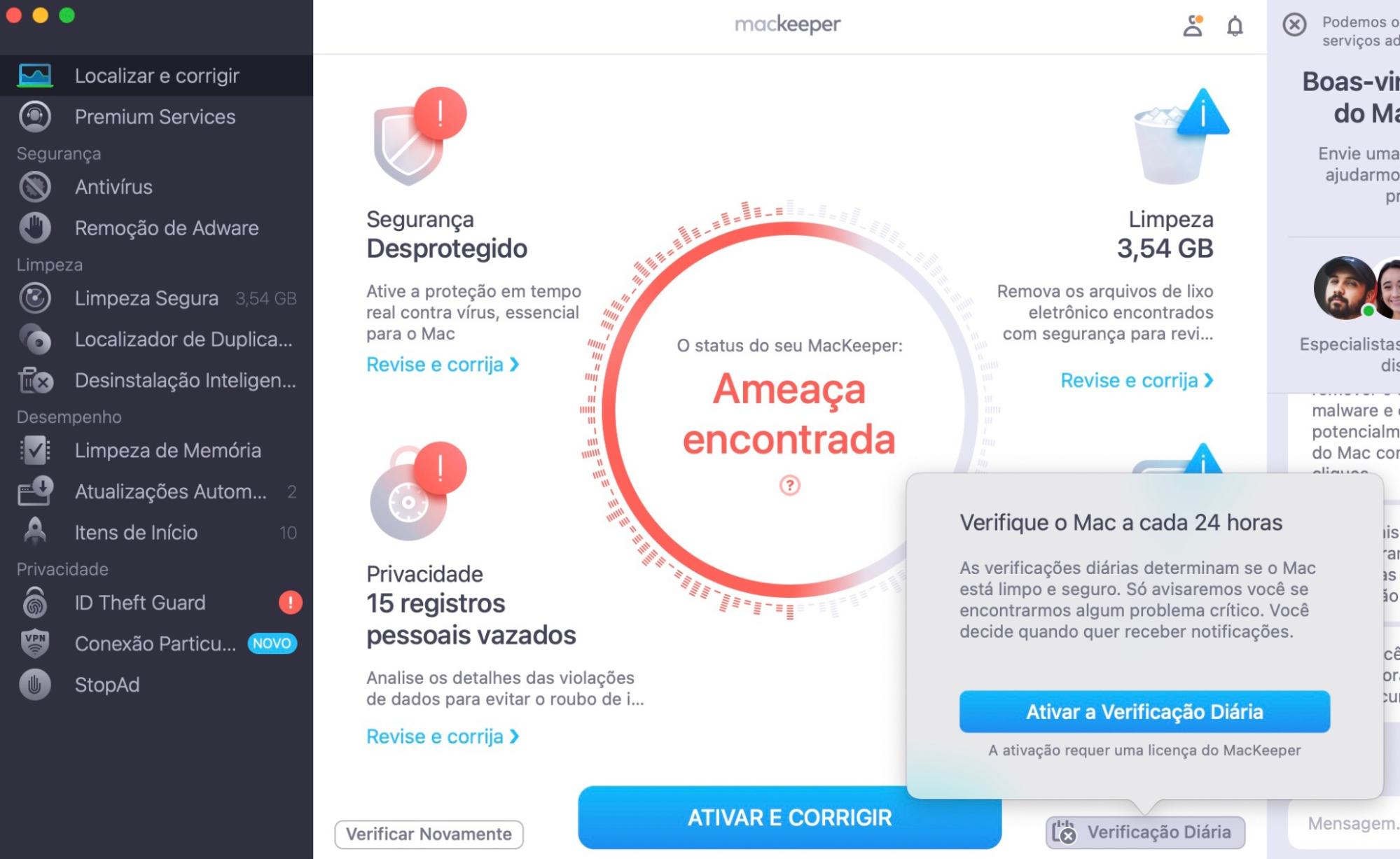 Você pode clicar em Verificação Diária para receber notificações caso algo dê errado