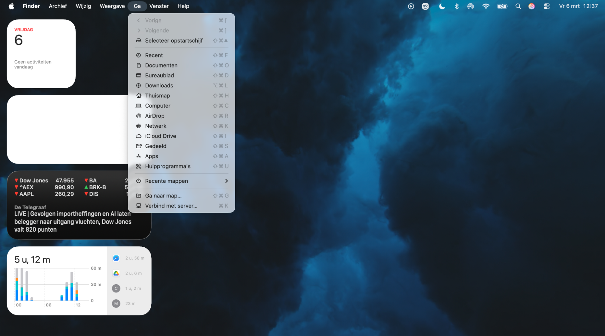 De Finde-menubalk op het beginscherm van de Mac toont het tabblad Ga geselecteerd, met het vervolgkeuzemenu dat gebruikers zien.