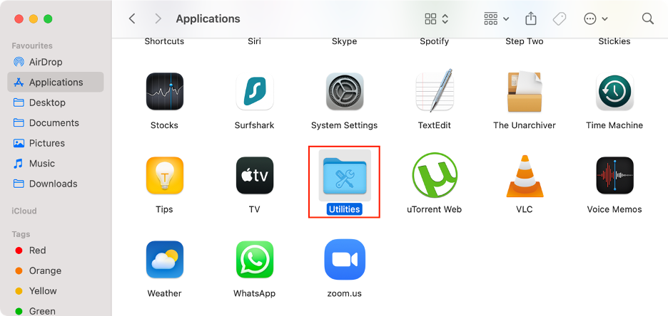 To check disk permissions on Mac, go to Finder, then click Applications, and open the Utilities folder.