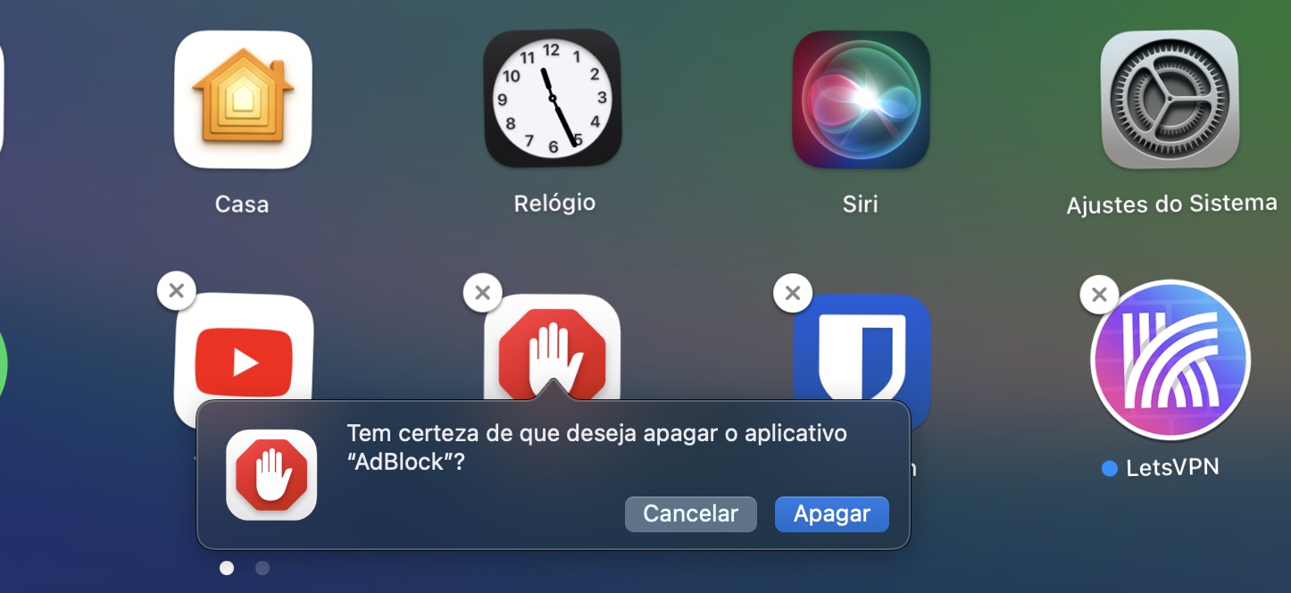 A janela de confirmação para desinstalar um aplicativo pelo Launchpad no Mac. Você verá isso após tentar remover um aplicativo e precisará clicar em Apagar para continuar.