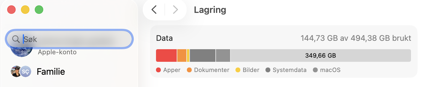 Når du ser lagringslinjen, vises systemdata i mørkegrått. Den ligger sammen med iOS-filer, apper og andre kategorier.