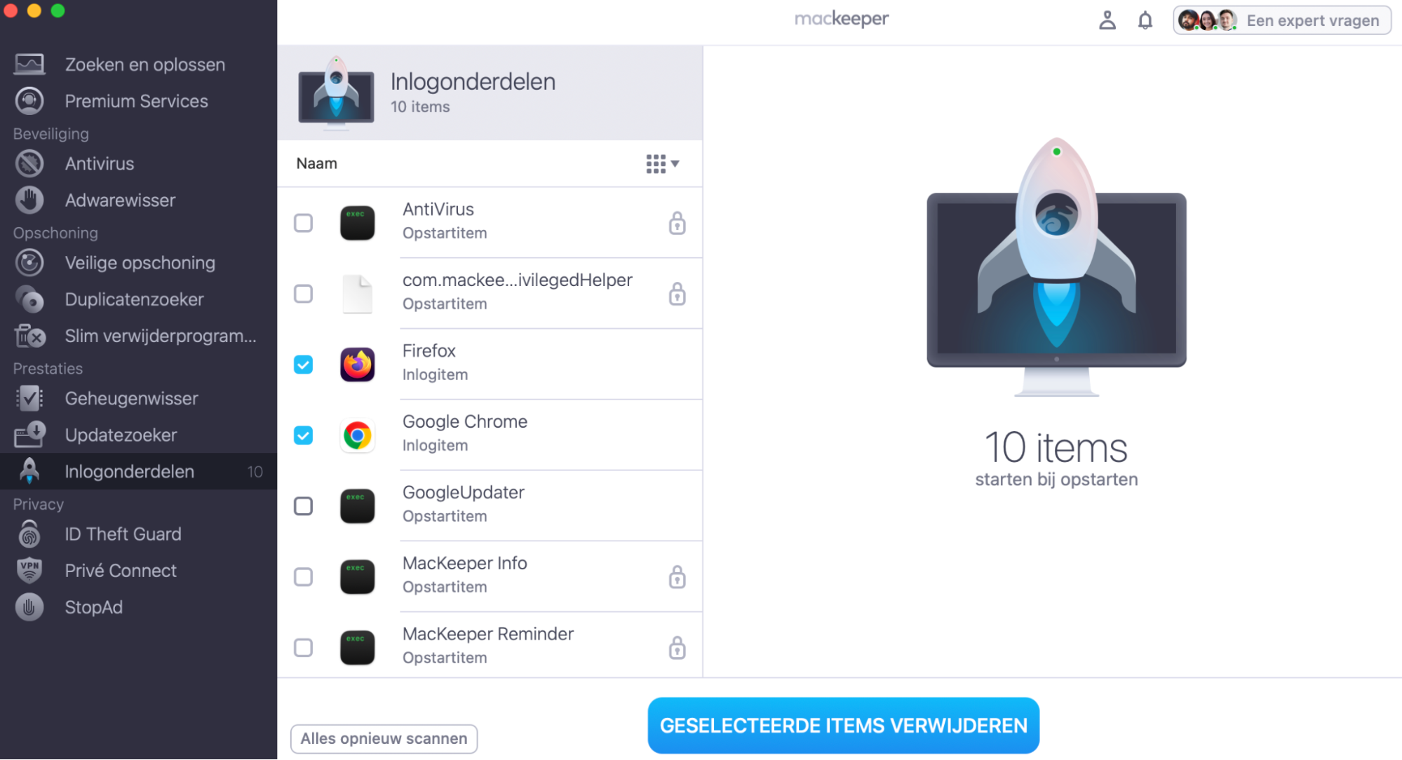 Er verschijnt een pop-upvenster waarin wordt gevraagd of je de geselecteerde inlogonderdelen wilt verwijderen. Klik op Verwijder daarna wordt het proces afgerond.