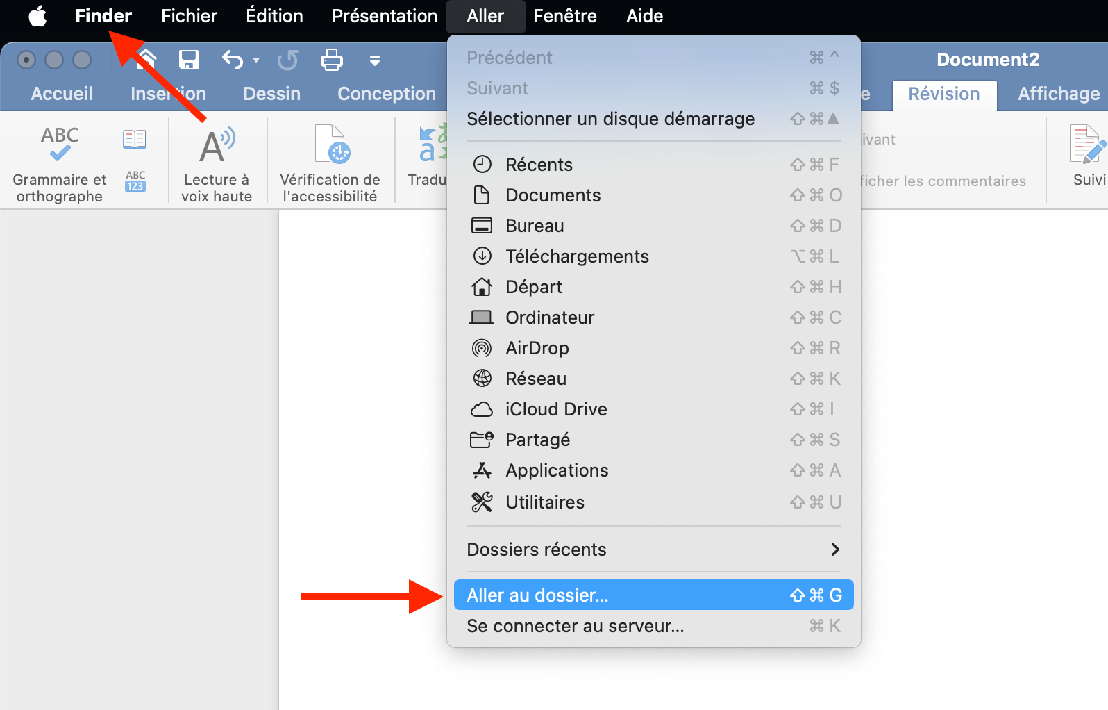 Pour trouver le dossier Group Containers sur Mac, ouvrez le Finder sur votre ordinateur et sélectionnez le menu Aller > Aller au dossier.
