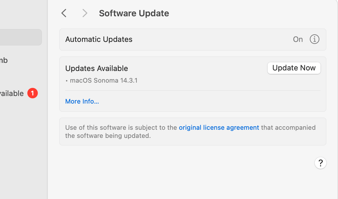 If an update is available for macOS, you'll see it on the right-hand side. Click the 'Udate Now' button, then follow the on-screen instructions to complete the update.
