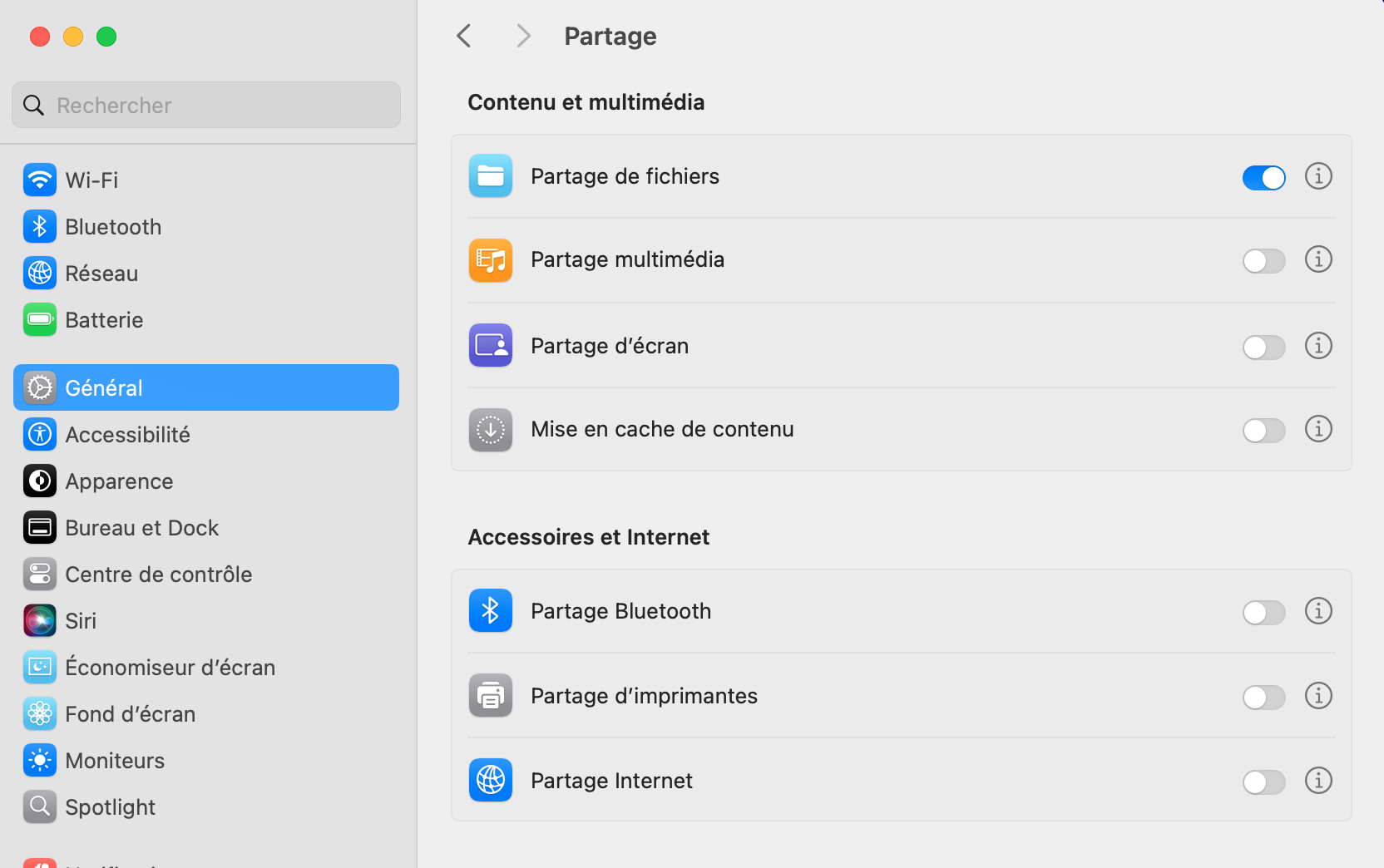 Depuis les Réglages Système, allez dans Général > Partage et activez « Partage de fichiers ». Cliquez ensuite sur le signe « i », puis sur l'onglet « Options » dans le menu suivant. Depuis les Réglages Système, allez dans Général > Partage et activez « Partage de fichiers ». Cliquez ensuite sur le signe « i », puis sur l'onglet « Options » dans le menu suivant.