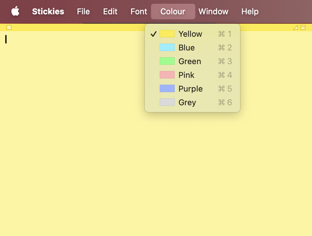 To edit your sticky note, go to Color, then select the color you wish to use.