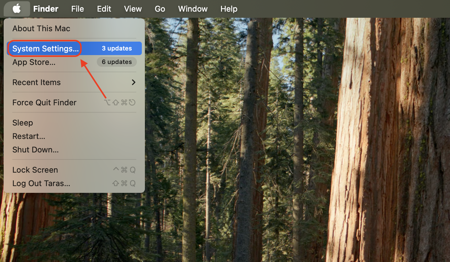Click the Apple menu in the top-left corner, then open System Settings to access and manage your Mac’s system preferences.
