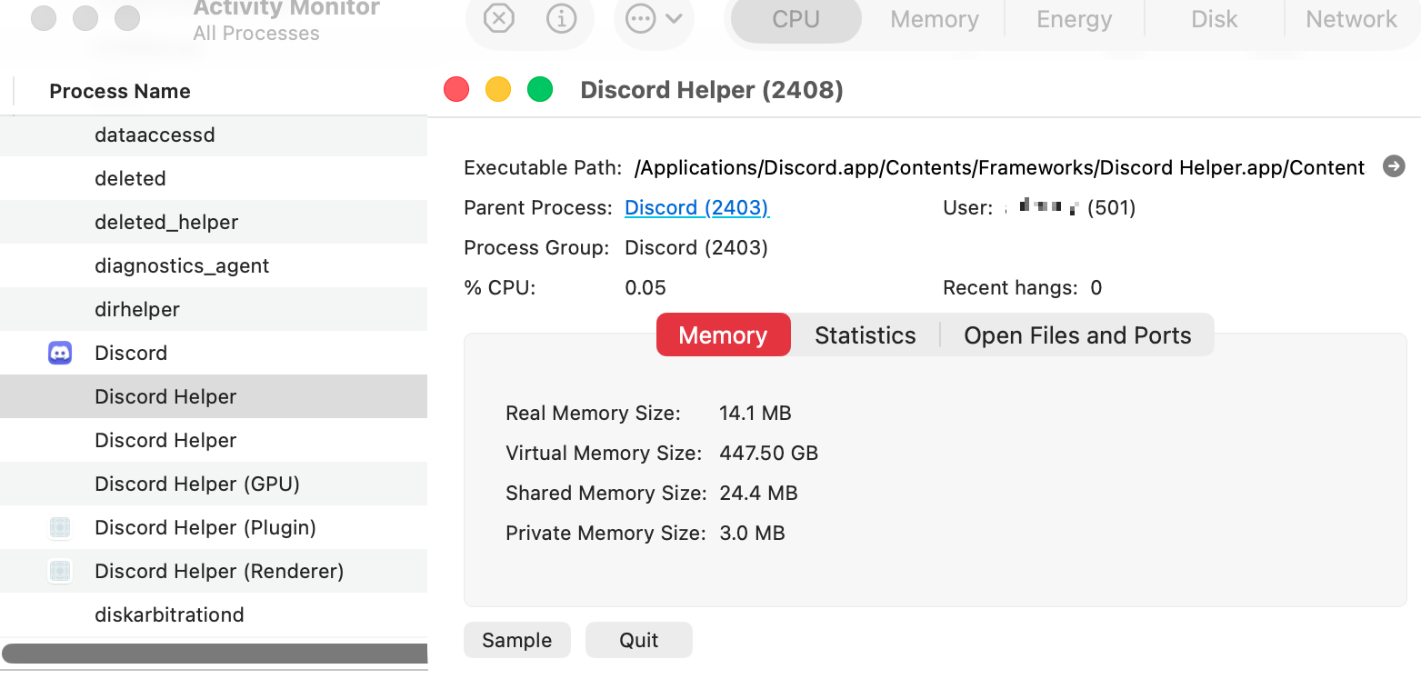 Look through Activity Monitor's list of running processes. If Discord is still in the list, double-click, then in the pop-up panel, click the 'Quit' button and force quit the app.