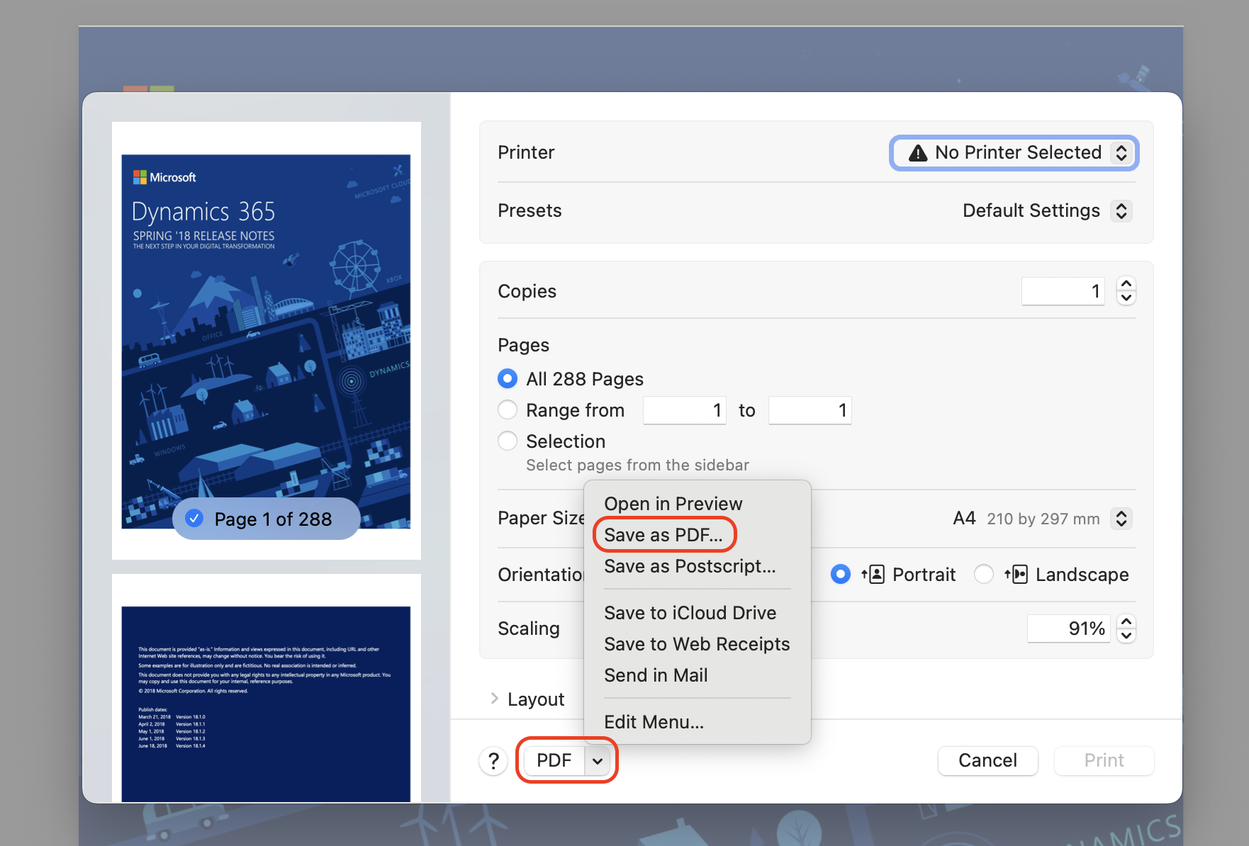 Press Command + P in Safari, review page layout, click the PDF button, and choose Save as PDF to generate an unlocked copy of the document.