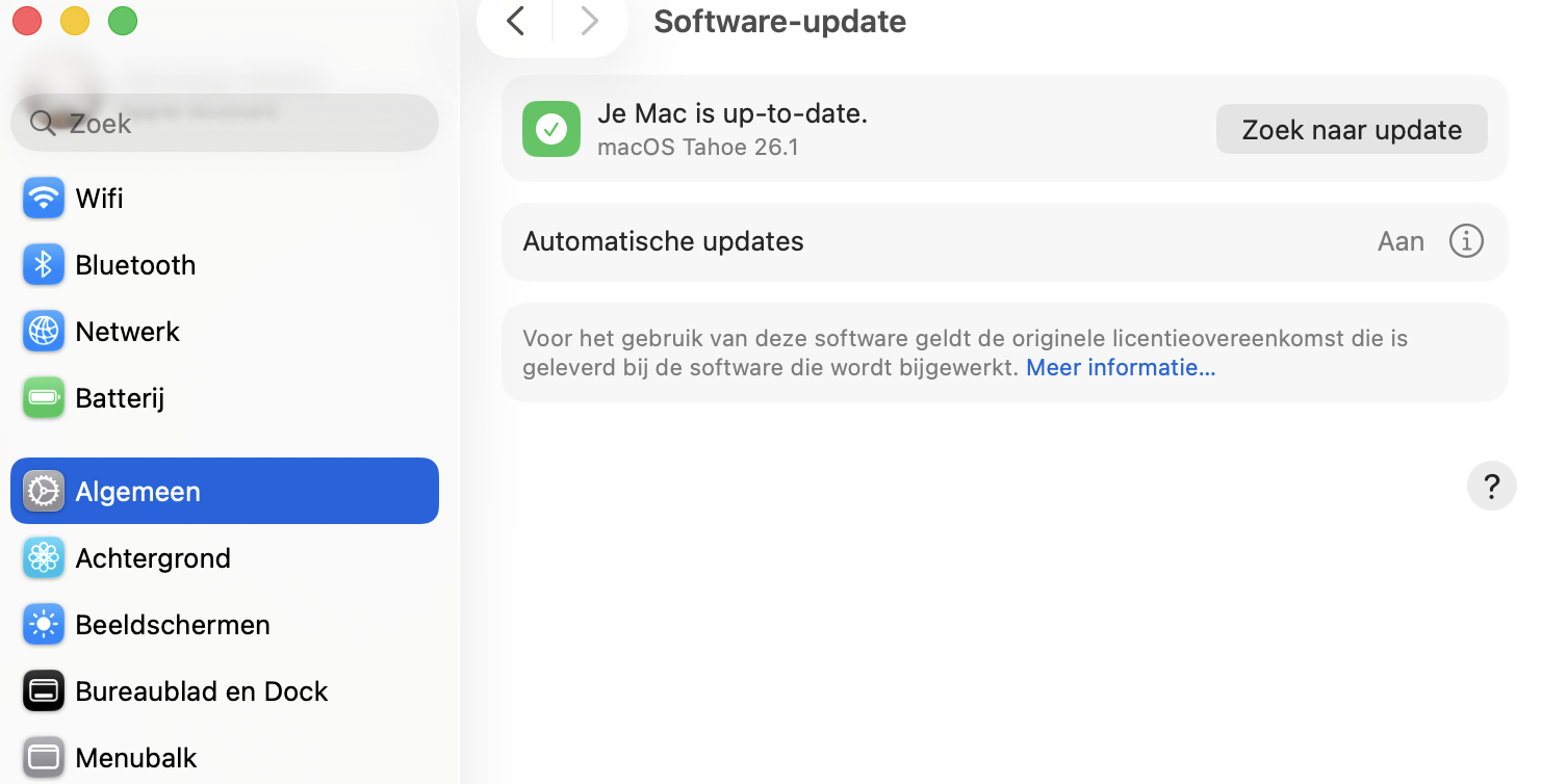 Controleer je Systeeminstellingen om er zeker van te zijn dat macOS up-to-date is. Je zou dit regelmatig moeten doen om problemen te voorkomen, waaronder issues met externe schijven.